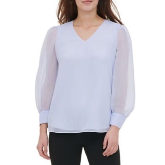 Nwt Calvin Klein Periwinkle Puff Sleeve Blouse - Picture 1 of 7